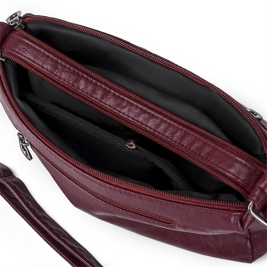 Sac bandoulière femme pour tous les jours rouge bordeaux intérieur