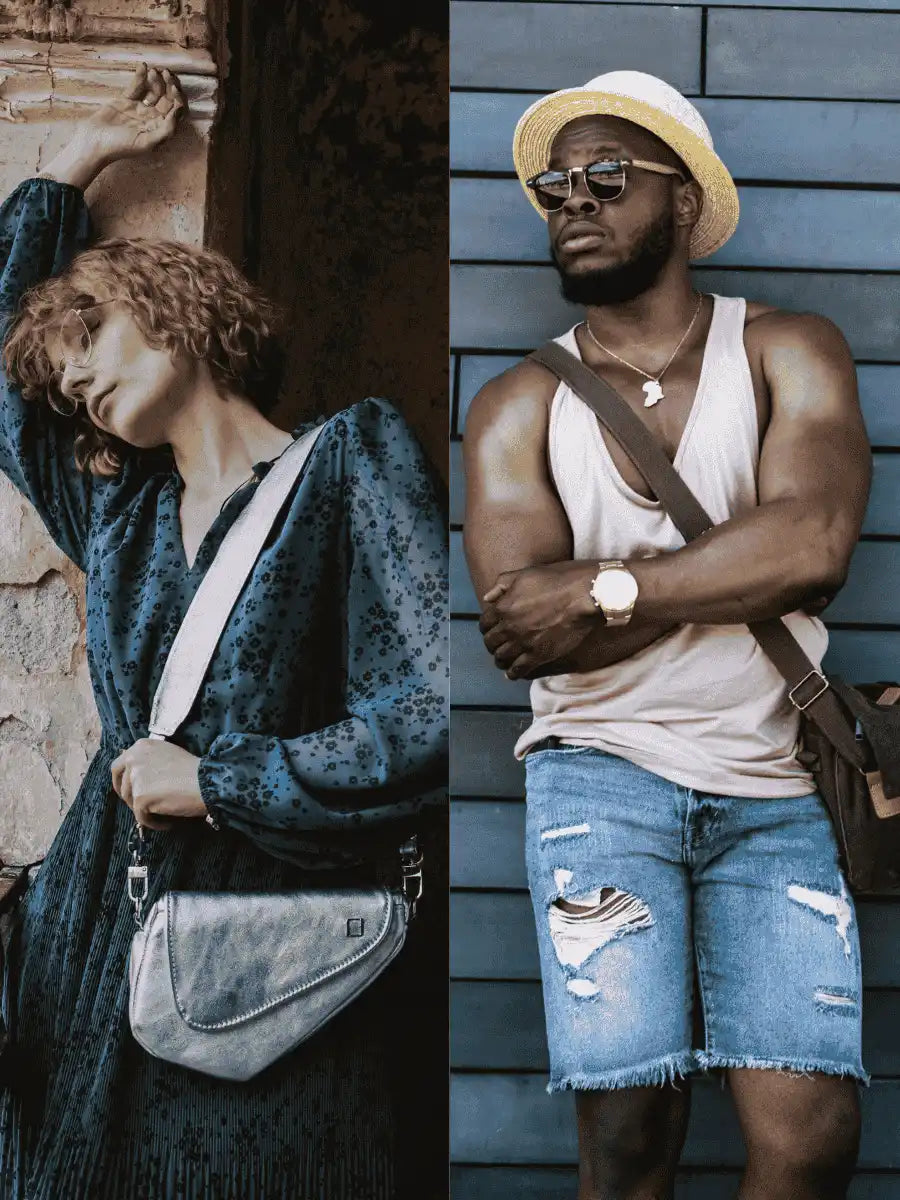 homme et femme portant un sac bandoulière