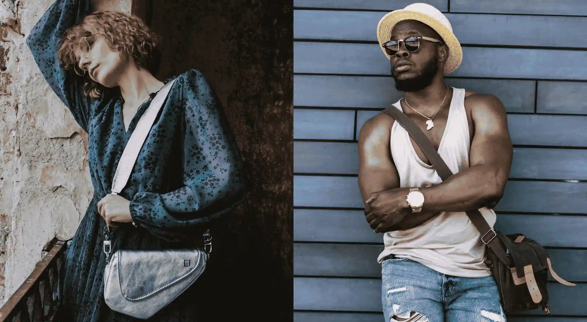 homme et femme avec sac bandoulière