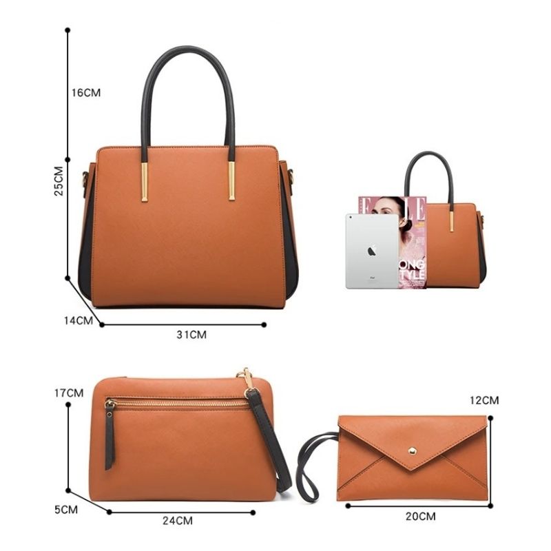 Ensemble sac à main et portefeuille marron dimensions
