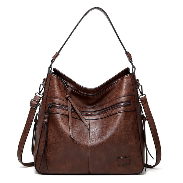 Grand sac bandoulière en cuir élégant marron foncé