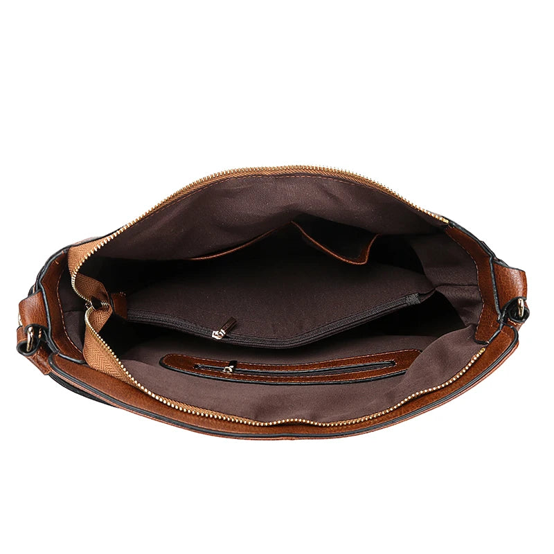 Grand sac bandoulière pour femme en cuir marron intérieur