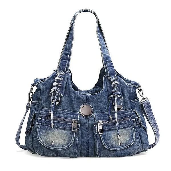 Grand sac bandoulière en jean bleu