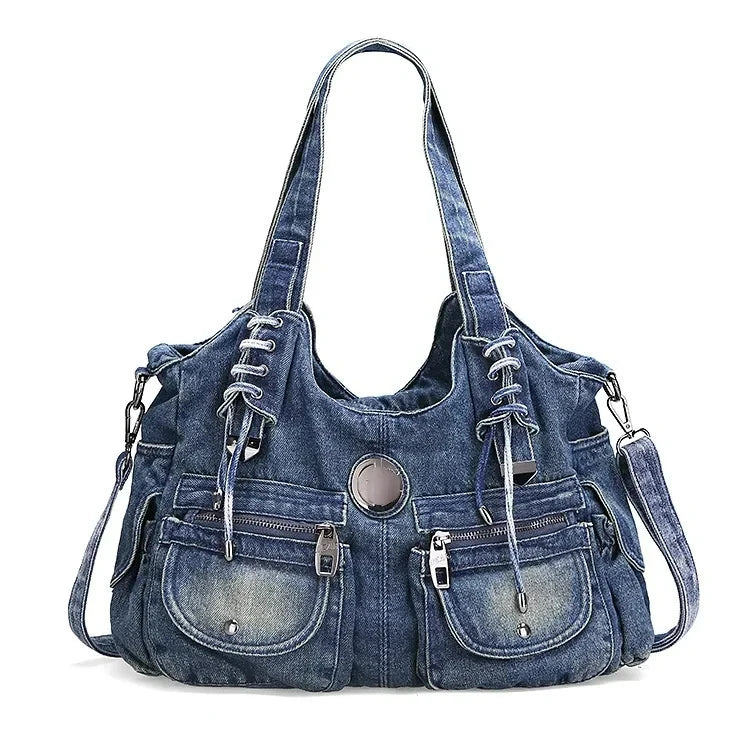 Grand sac bandoulière en jean bleu