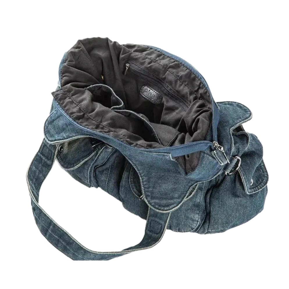 Grand sac bandoulière en jean intérieur