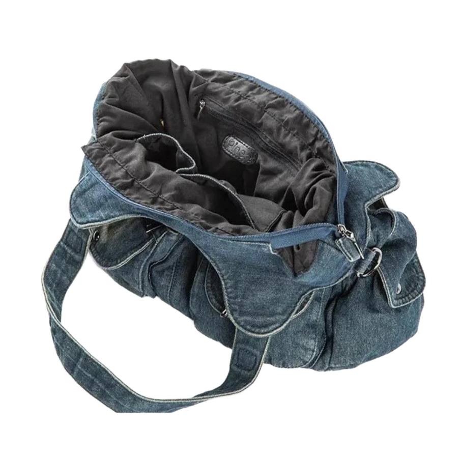 Grand sac bandoulière en jean intérieur
