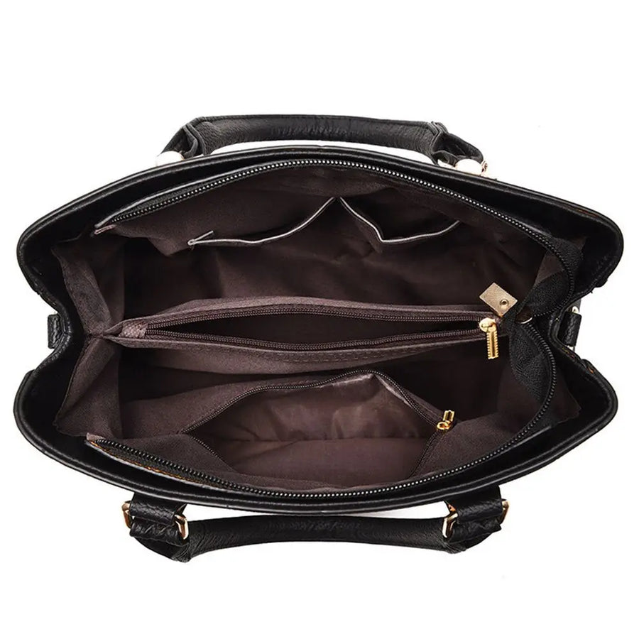 Grand sac bandoulière noir avec détails dorés intérieur