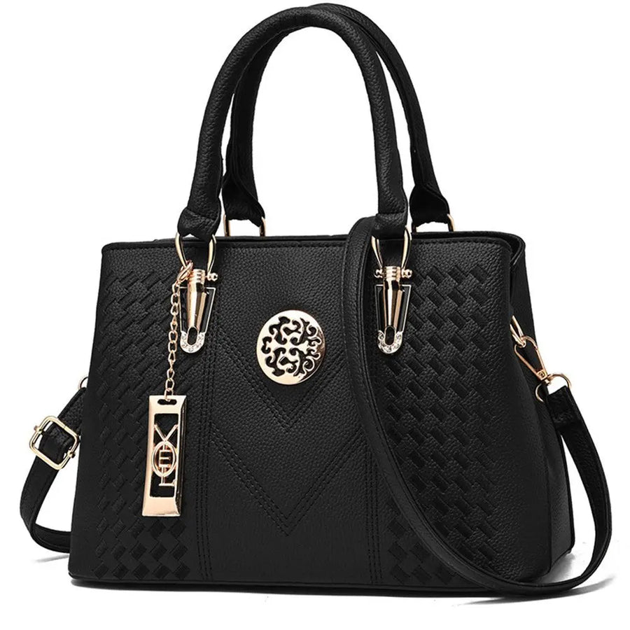 Grand sac bandoulière noir avec détails dorés