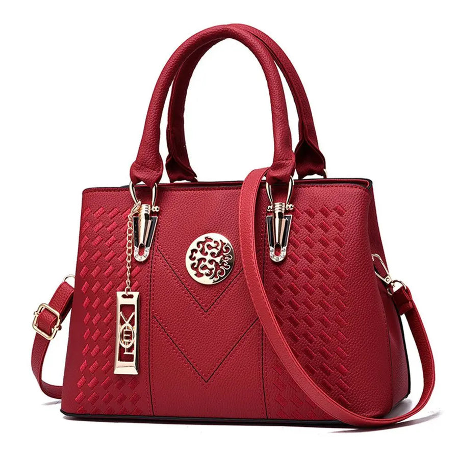 Grand sac bandoulière rouge avec détails dorés