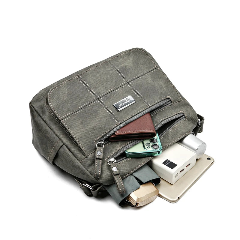 Grand sac bandoulière en toile pour femme gris rempli