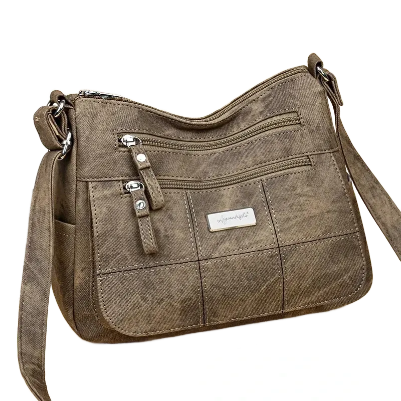 Grand sac bandoulière en toile pour femme marron avant