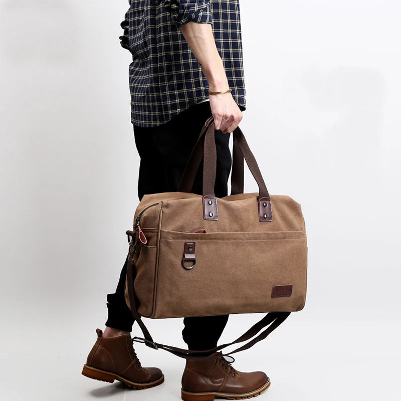 Grand sac bandoulière en toile marron homme
