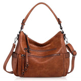 Grand sac à main bandoulière en cuir synthétique camel