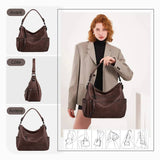 Grand sac à main bandoulière en cuir synthétique marron foncé 4 images