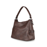 Grand sac à main bandoulière en cuir synthétique marron foncé arrière