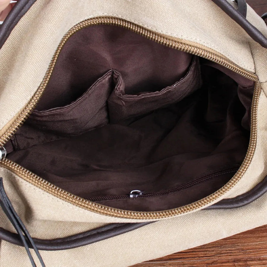Grand sac messager homme beige intérieur