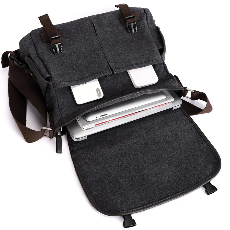 Grand sac messager homme noir intérieur