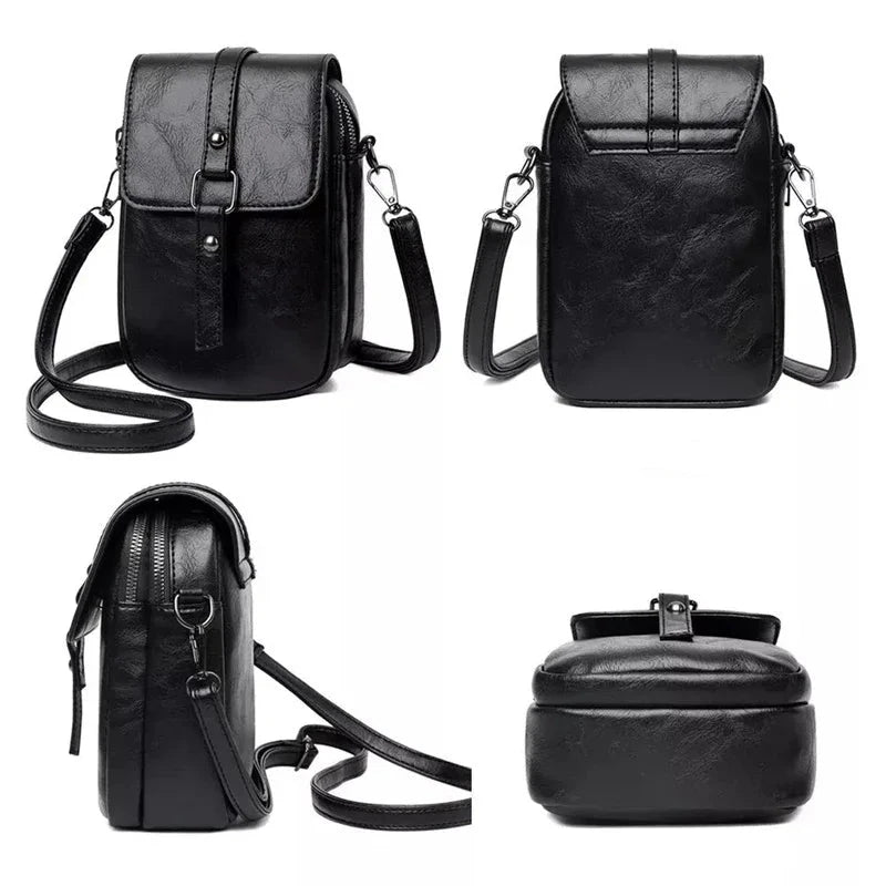Mini sac bandoulière femme en cuir noir 4 images