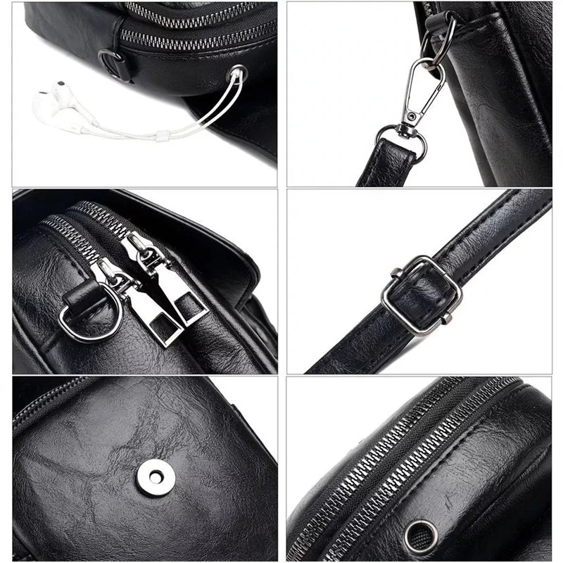 Mini sac bandoulière femme en cuir noir détails