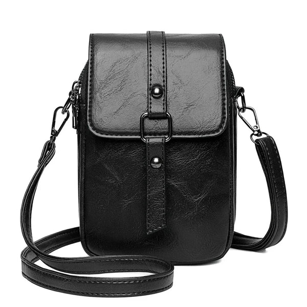 Mini sac bandoulière femme en cuir noir