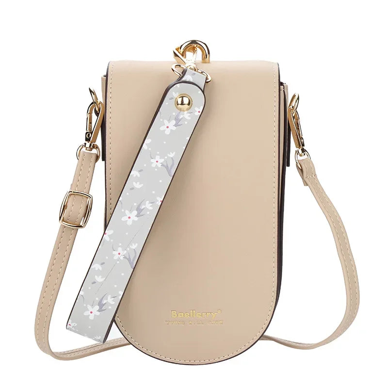 Mini sac bandoulière pour téléphone et cartes en cuir beige