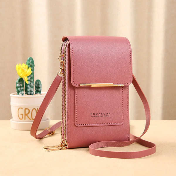 Mini sac bandoulière pour téléphone et cartes rose