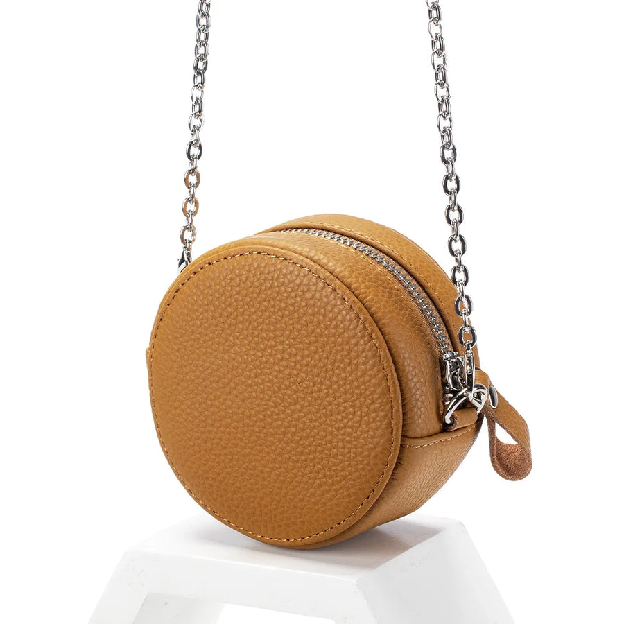 Mini-sac rond à bandoulière marron