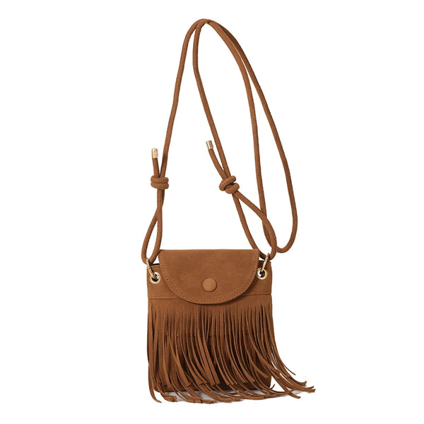 Petit sac bandoulière à franges marron