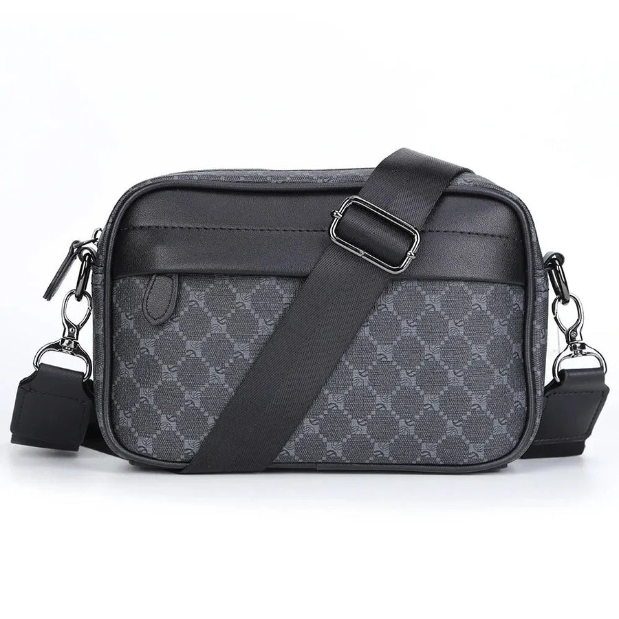Petit sac bandoulière en cuir discret gris à motif