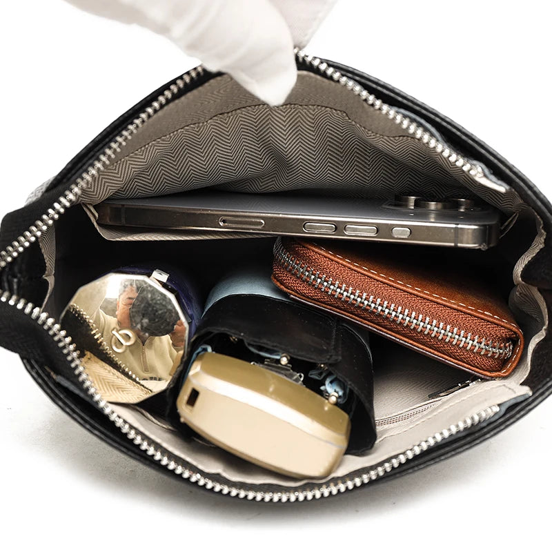 Petit sac bandoulière cuir femme noir intérieur