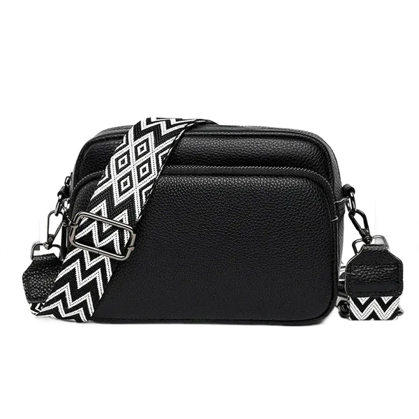 Petit sac bandoulière en cuir véritable en noir pour femme