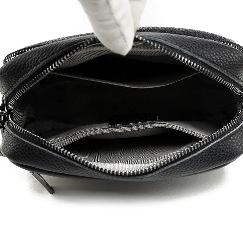 Petit sac bandoulière en cuir véritable noir pour femme intérieur
