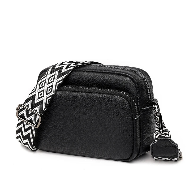 Petit sac bandoulière en cuir véritable noir pour femme