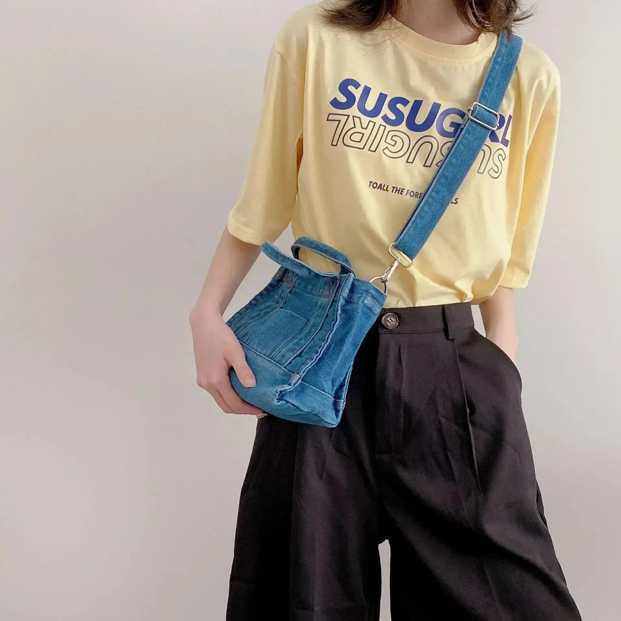 Petit sac bandoulière en jean femme en travers