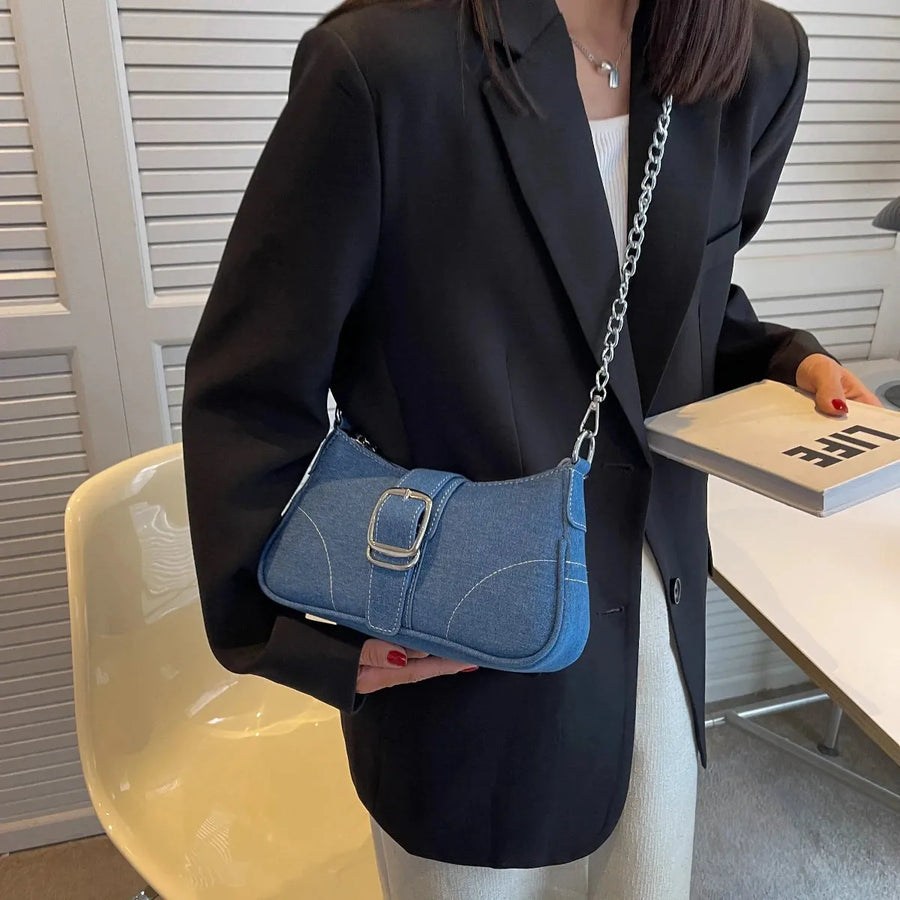 Petit sac à main bandoulière à chaine en jean femme