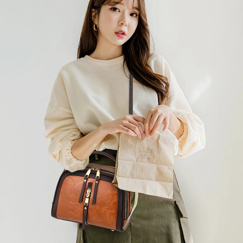 Petit sac à main bandoulière pour femme camel porté