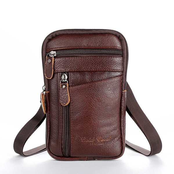 Petite sacoche bandoulière en cuir marron homme