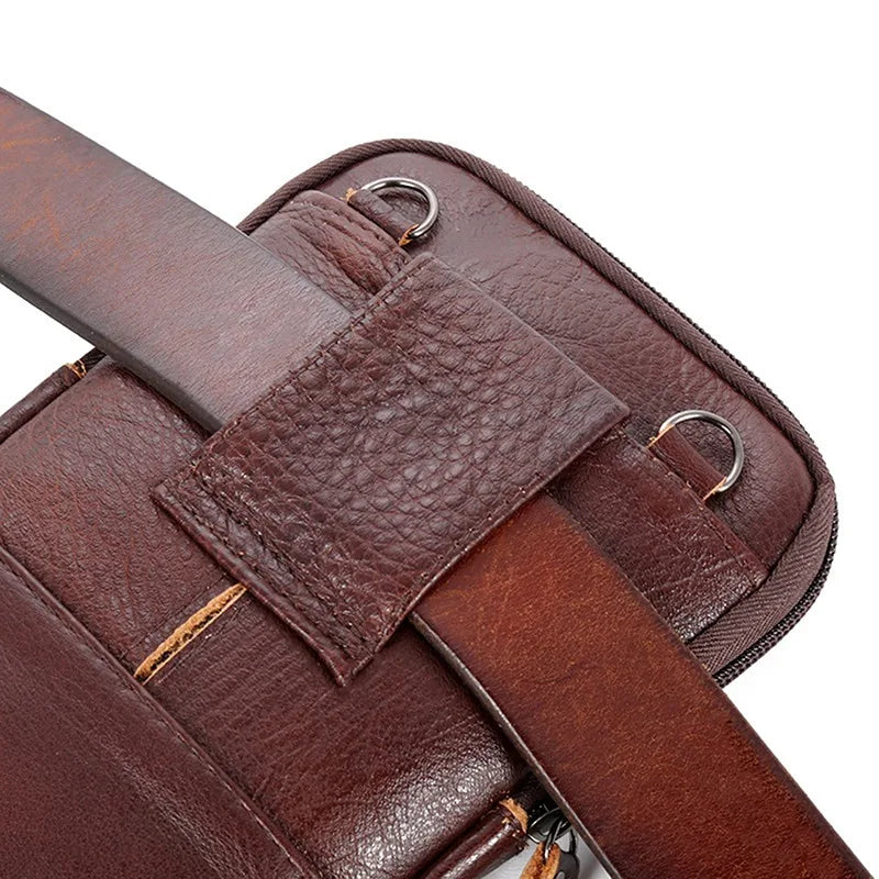 Petite sacoche ceinture en cuir marron pour homme