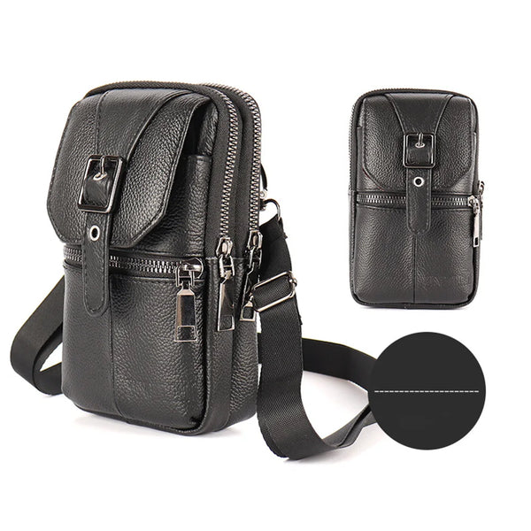 Pochette bandoulière en cuir homme noir