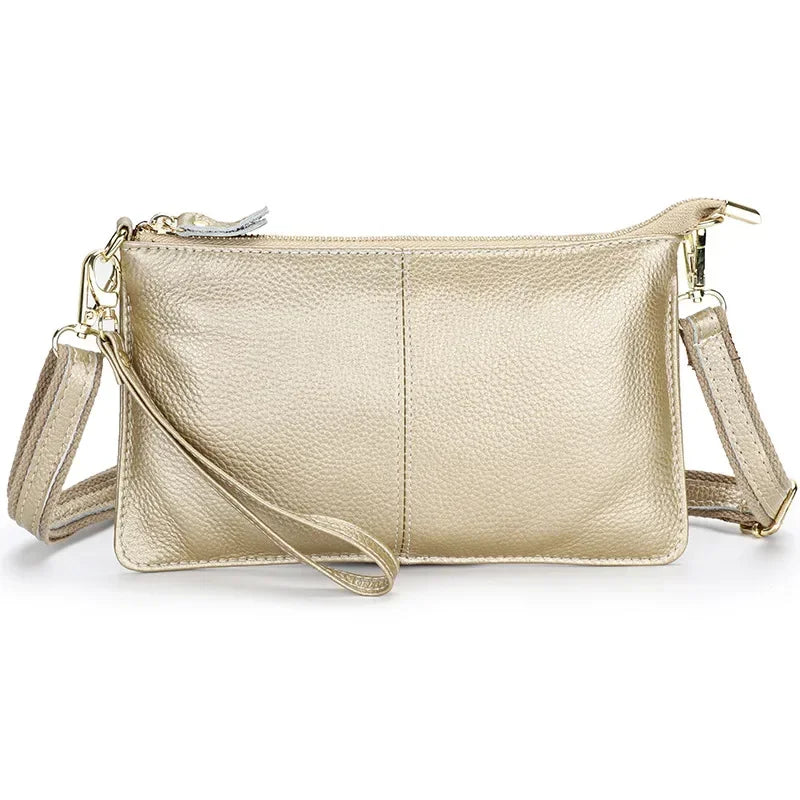 Pochette bandoulière en cuir véritable doré pour femme