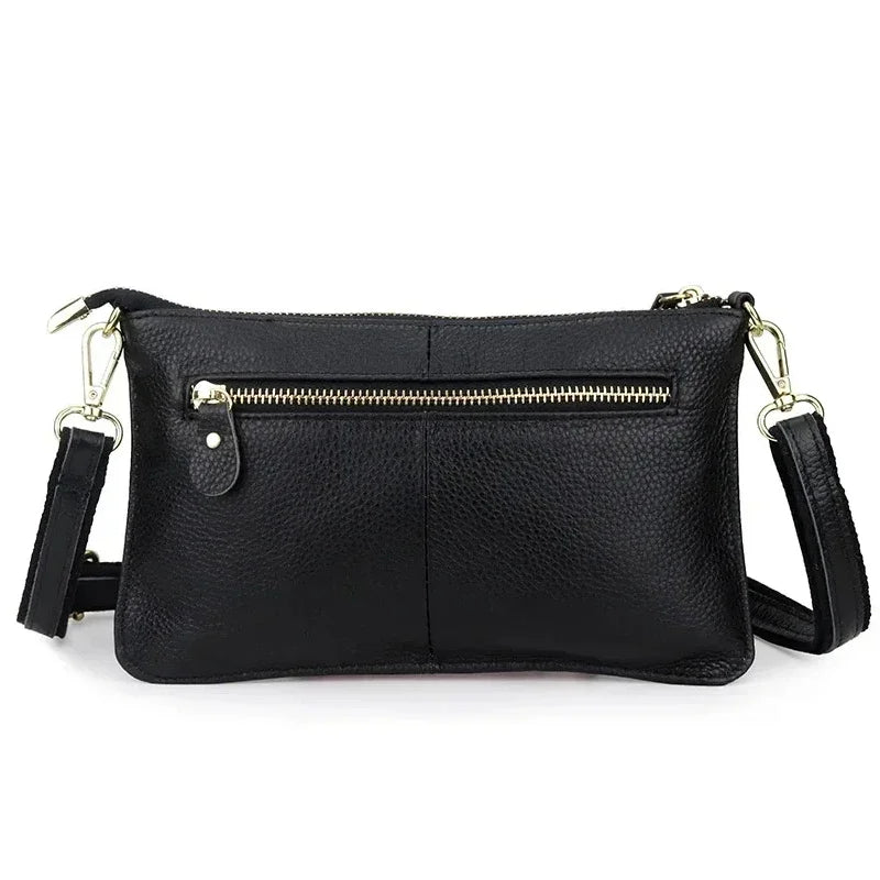 Pochette bandoulière en cuir véritable pour femme poche zippée