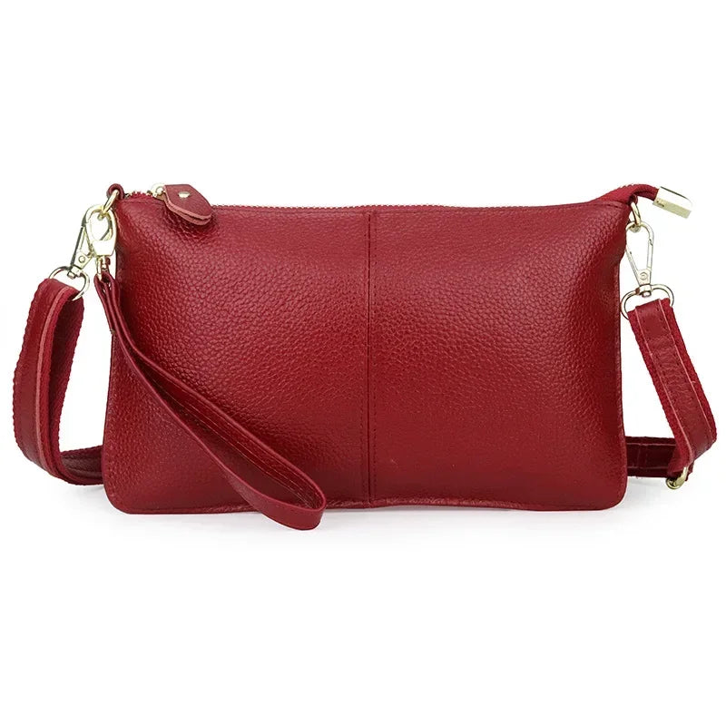 Pochette bandoulière en cuir véritable rouge pour femme