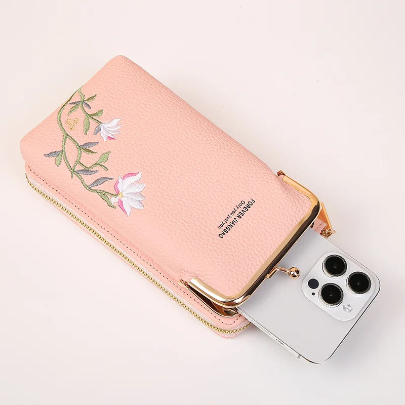 Pochette téléphone bandoulière femme à plat