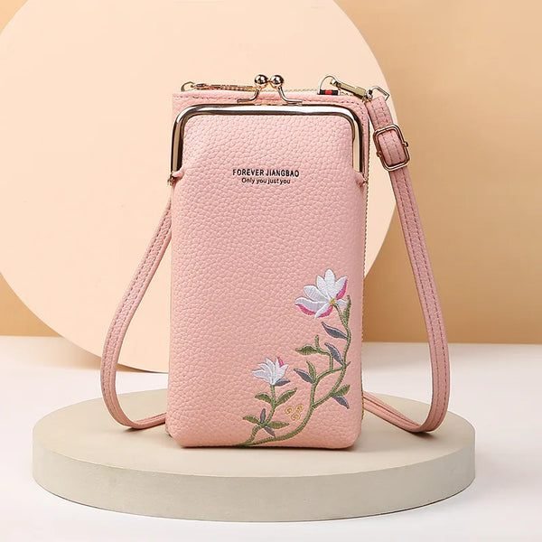 Pochette téléphone bandoulière femme rose