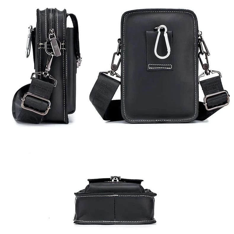 Pochette téléphone cuir noir homme 3 images
