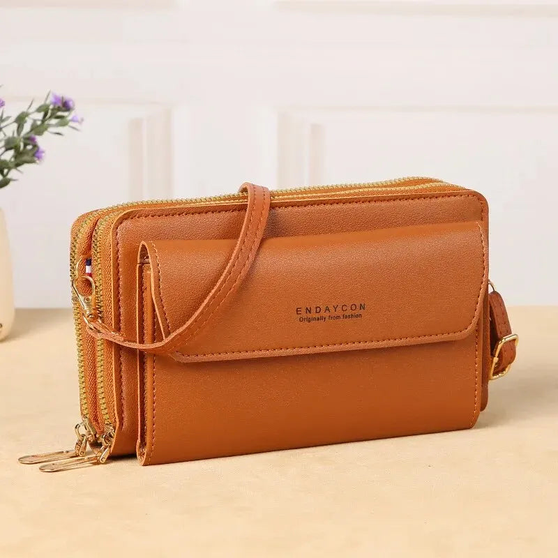 Pochette téléphone portefeuille marron