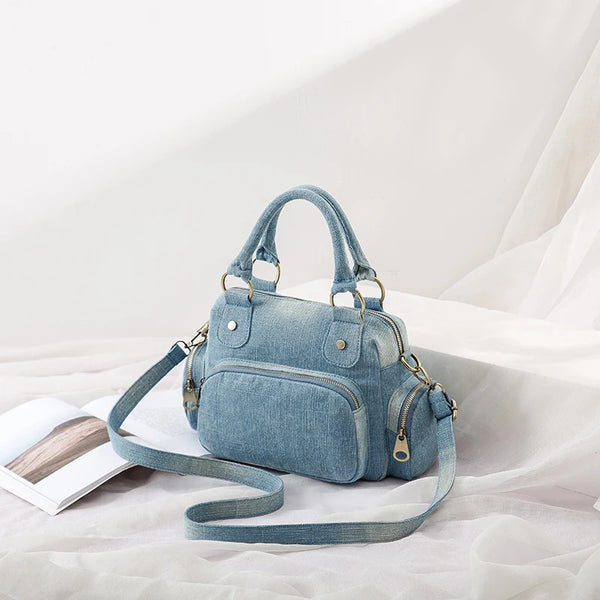 Sac à main bandoulière en jean compact bleu ciel