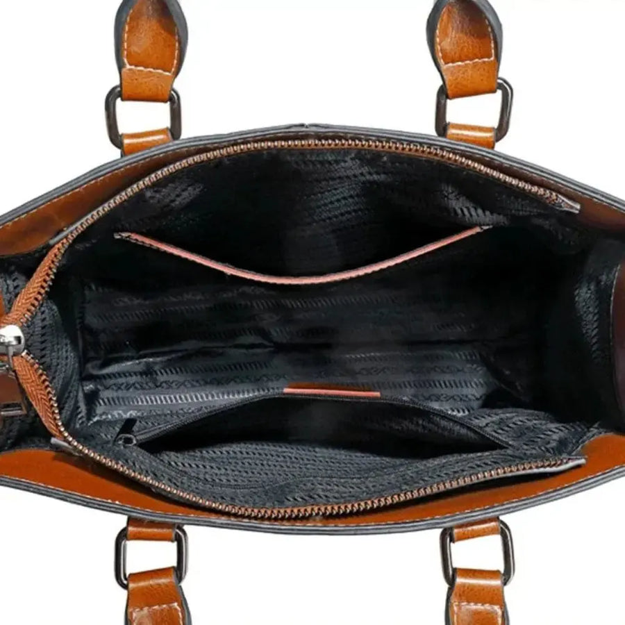 Sac à main en cuir véritable marron intérieur