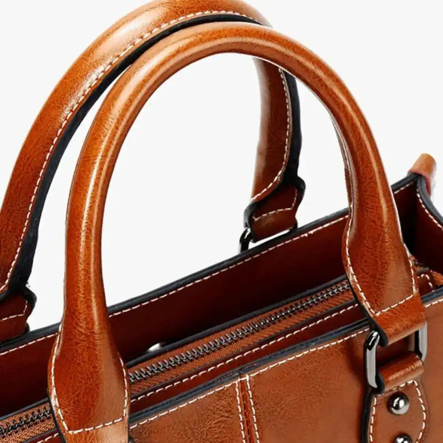Sac à main en cuir véritable marron poignées