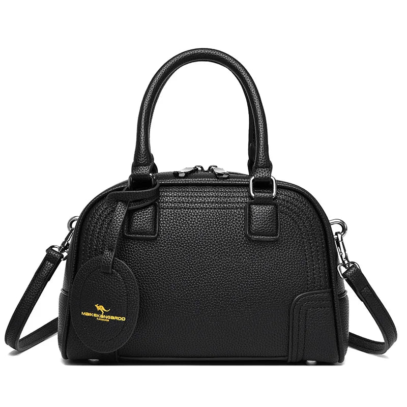 Sac bandoulière moyen modèle Ella en cuir grainé Noir Sac bandoulière moyen modèle Ella en cuir grainé Noir